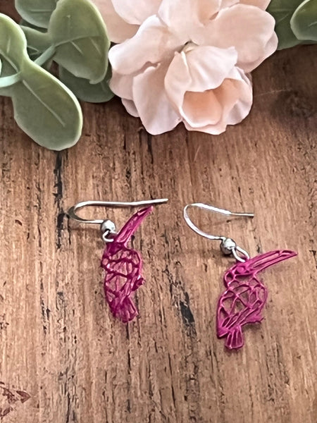 Boucles d’oreilles breloque toucan rose fushia Comme un ange