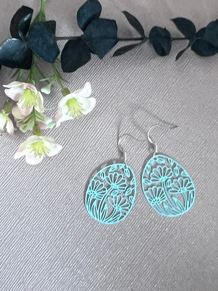Boucles oreilles œuf de Pâques fleuris   Turquoise Comme un ange