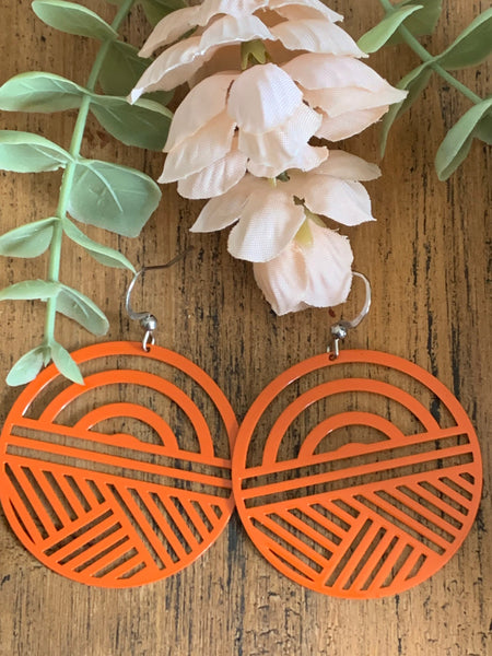 Boucles d’oreilles breloque cercle à motifs orange sur crochet alliage de métaux argent Comme un ange