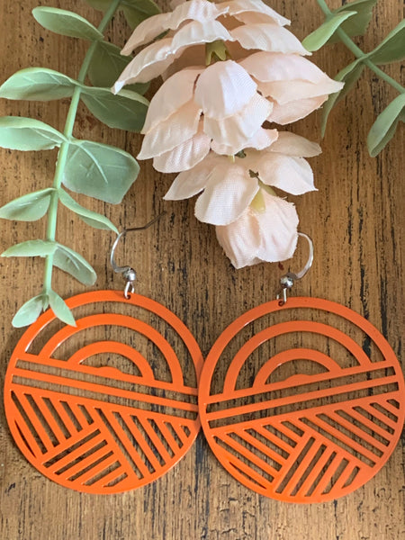 Boucles d’oreilles breloque cercle à motifs orange sur crochet alliage de métaux argent Comme un ange