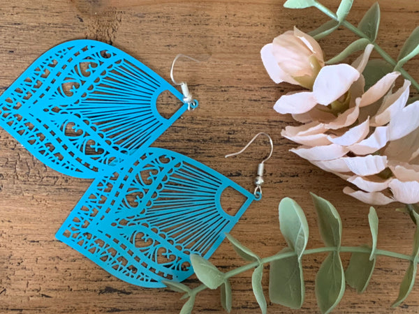 Boucles d’oreilles goutte bleue à motifs mandala sur crochet alliage de métaux argent Comme un ange
