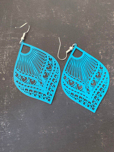 Boucles d’oreilles goutte bleue à motifs mandala sur crochet alliage de métaux argent Comme un ange