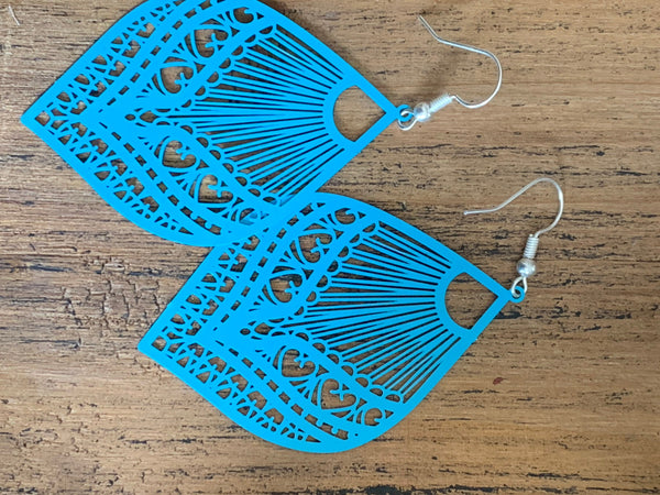 Boucles d’oreilles goutte bleue à motifs mandala sur crochet alliage de métaux argent Comme un ange
