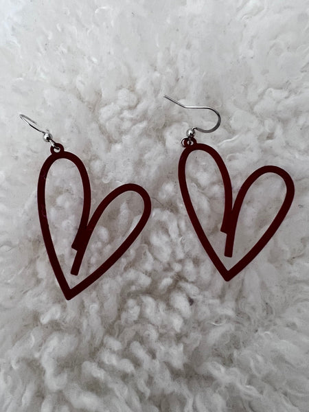 Boucles d’oreilles breloque coeur rouge sur crochet alliage de métaux argent Comme un ange