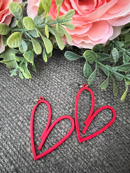 Boucles d’oreilles breloque coeur rouge sur crochet alliage de métaux argent Comme un ange