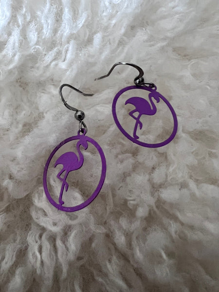Boucles d’oreilles breloque flamant rose mauve sur crochet alliage de métaux argent Comme un ange