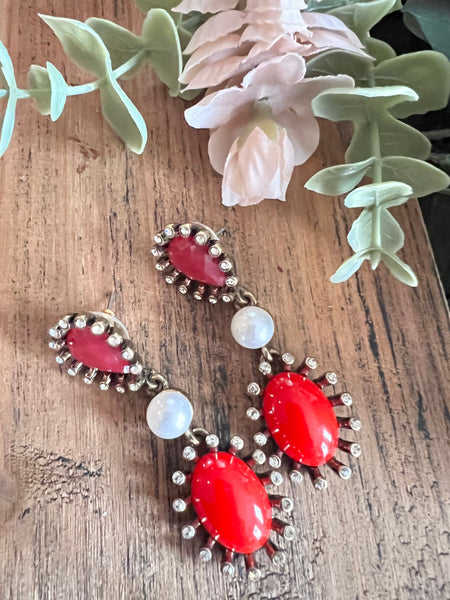 Boucles d’oreilles rouge et perle Comme un ange