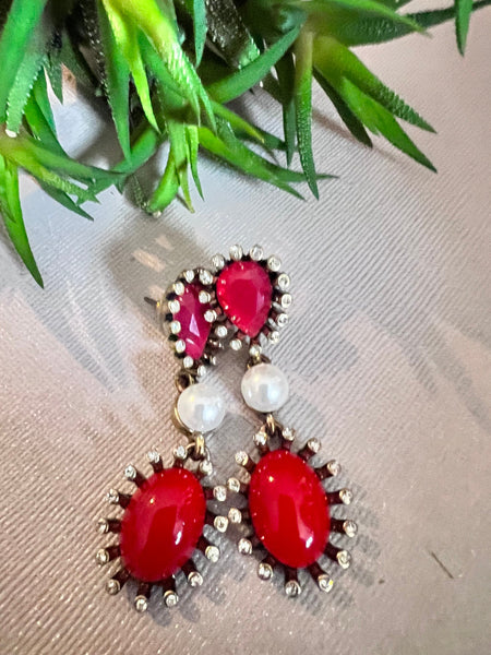 Boucles d’oreilles rouge et perle Comme un ange