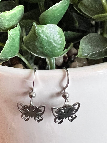 Boucles d’oreilles breloque papillon alliage métaux argent Comme un ange
