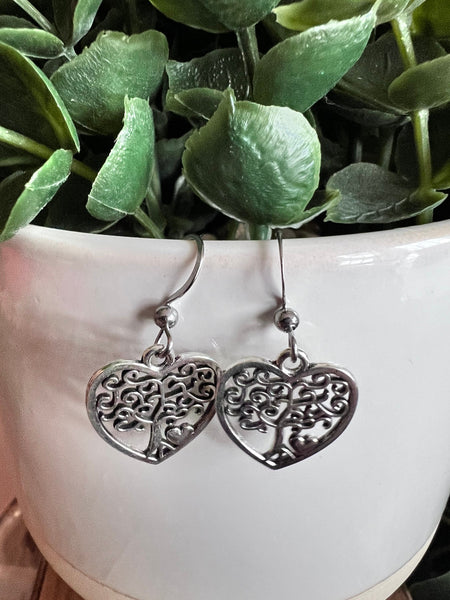 Boucles d’oreilles breloque médaillon coeur arbre de vie argent Comme un ange