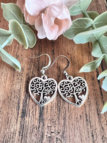 Boucles d’oreilles breloque médaillon coeur arbre de vie argent Comme un ange
