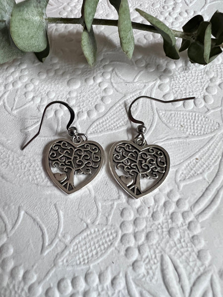 Boucles d’oreilles breloque médaillon coeur arbre de vie argent Comme un ange