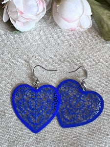 Boucles d’oreilles Coeur de dentelle bleu royal Comme un ange