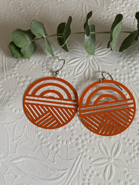 Boucles d’oreilles breloque cercle à motifs orange sur crochet alliage de métaux argent Comme un ange