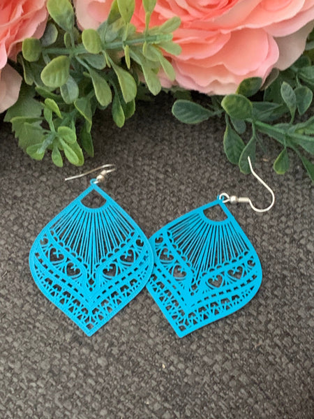 Boucles d’oreilles goutte bleue à motifs mandala sur crochet alliage de métaux argent Comme un ange