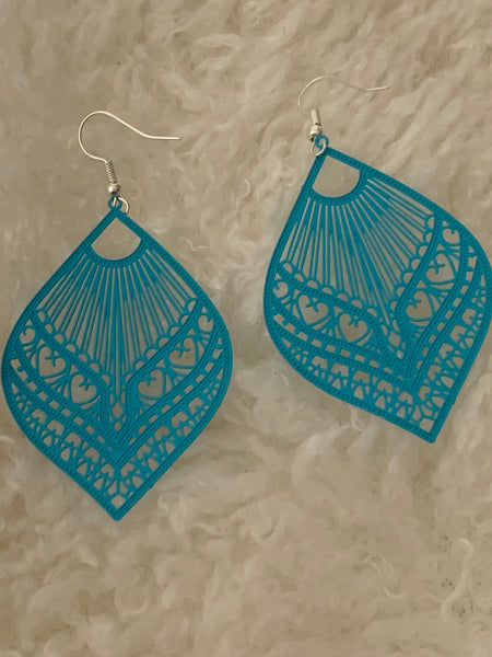 Boucles d’oreilles goutte bleue à motifs mandala sur crochet alliage de métaux argent Comme un ange