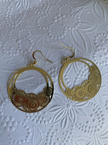 Boucles d’oreilles breloque cercle or à motifs Comme un ange