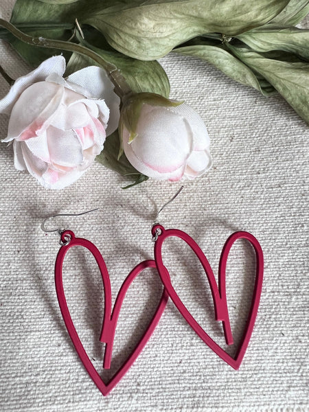 Boucles d’oreilles breloque coeur rouge sur crochet alliage de métaux argent Comme un ange