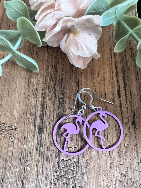 Boucles d’oreilles breloque flamant rose mauve sur crochet alliage de métaux argent Comme un ange