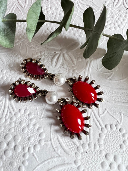 Boucles d’oreilles rouge et perle Comme un ange