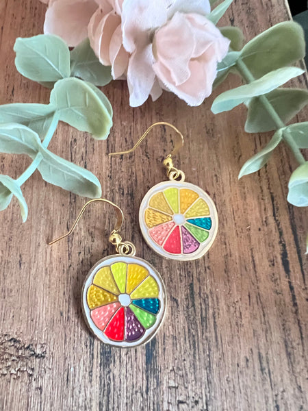Boucles d’oreilles breloque citron multicolore sur crochet alliage de métaux or Comme un ange