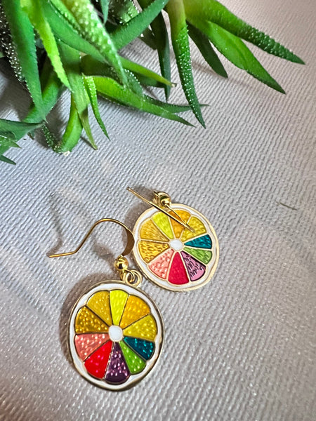 Boucles d’oreilles breloque citron multicolore sur crochet alliage de métaux or Comme un ange