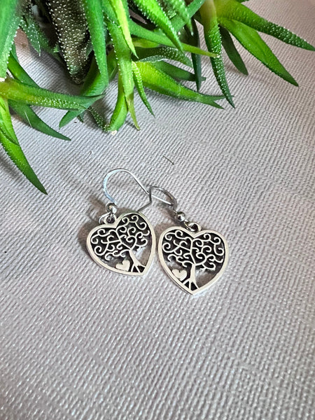 Boucles d’oreilles breloque médaillon coeur arbre de vie argent Comme un ange