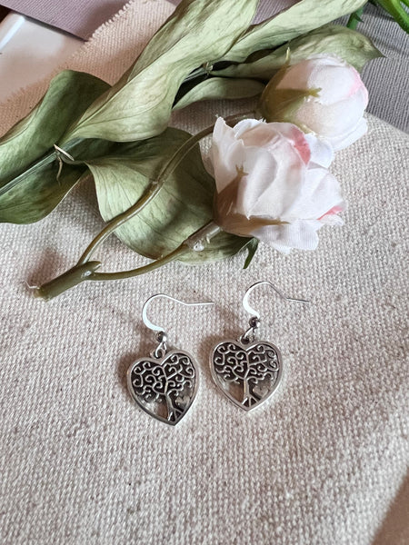 Boucles d’oreilles breloque médaillon coeur arbre de vie argent Comme un ange