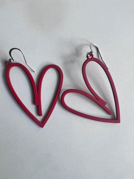 Bijoux boucles oreilles coeur rouge Comme un ange