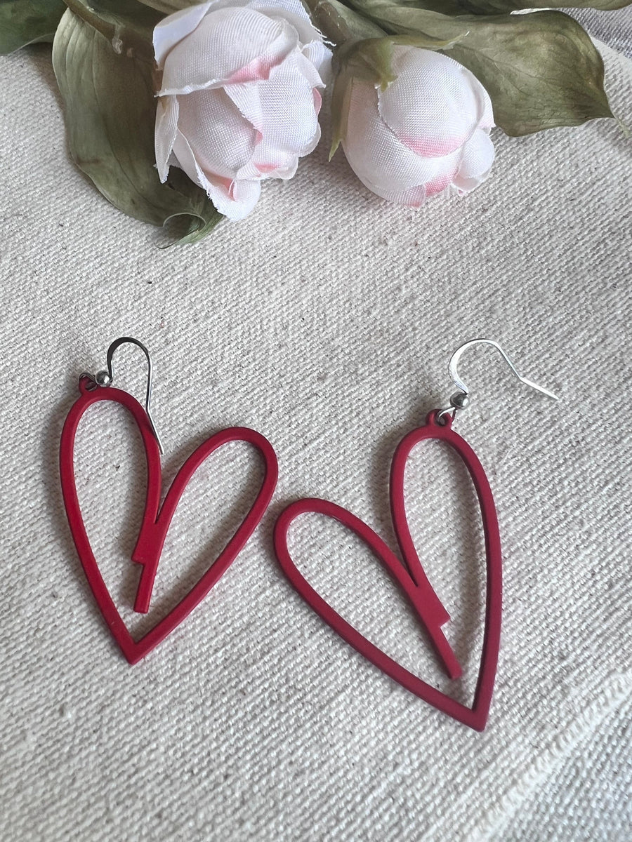 Boucles D'oreilles Cœur En Bois - Bijou Occasion - Matière Bois Naturel