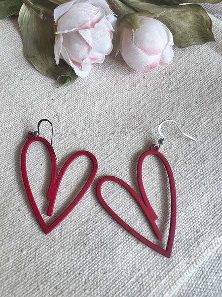 Bijoux boucles oreilles coeur rouge Comme un ange