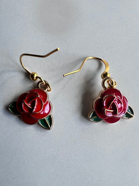 Bijoux boucles oreilles fleurs rouges Comme un ange