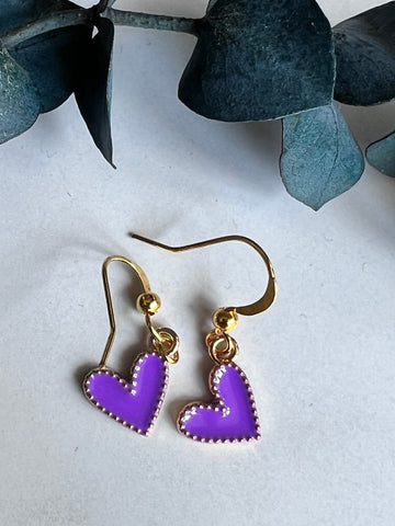 Boucles d’oreilles coeur mauve Comme un ange