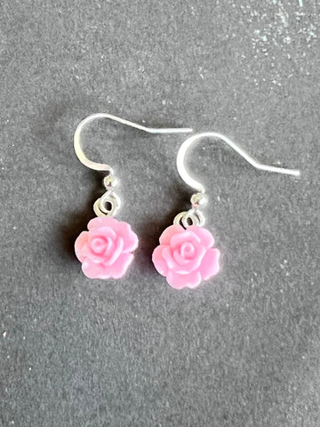Bijoux boucles d’oreilles roses fleurs roses Comme un ange
