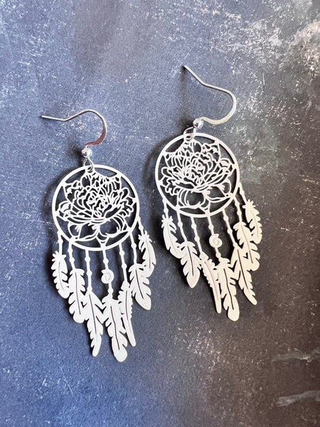 Boucles d’oreilles mandala capteur de rêves beige gris kaki Comme un ange