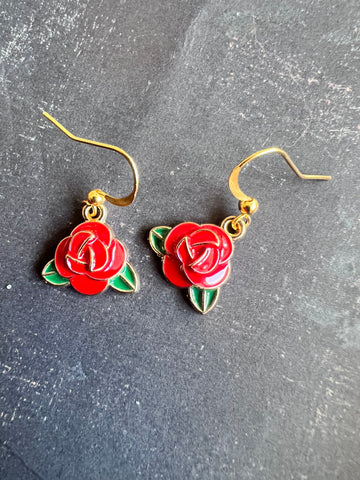 Bijoux boucles oreilles fleurs rouges