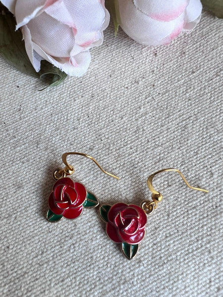 Bijoux boucles oreilles fleurs rouges Comme un ange
