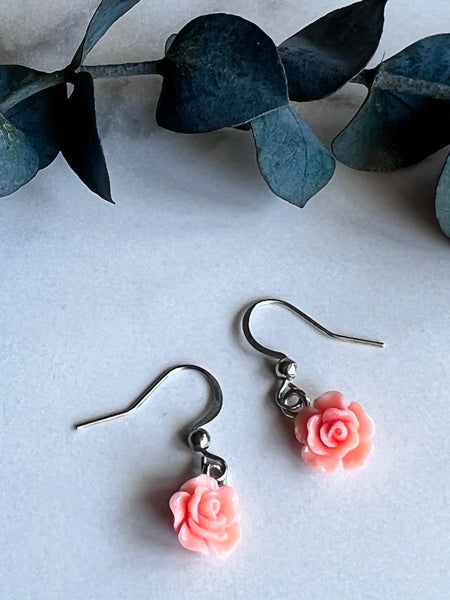 Bijoux boucles d’oreilles roses fleurs pêches Comme un ange