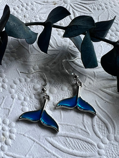 Boucles oreilles queue de baleine queue de sirène bleue Comme un ange