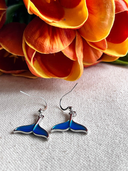 Boucles oreilles queue de baleine queue de sirène bleue Comme un ange