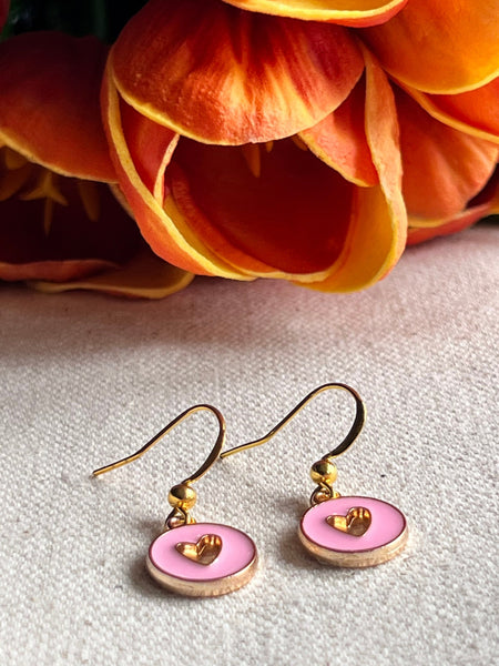 Boucles d’oreilles breloque coeur sur crochet alliage de métaux rose Comme un ange