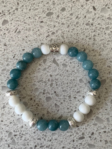 Bracelet pierre semi précieuse bleues et billes argent pierre de lave bijoux diffuseur aromathérapie Comme un ange