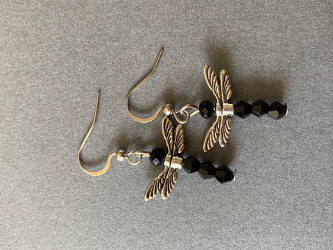 Boucle d’oreilles libellule noir Comme un ange