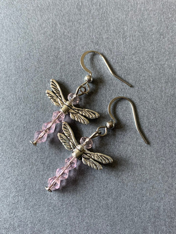 Boucles d’oreilles libellule rose Comme un ange
