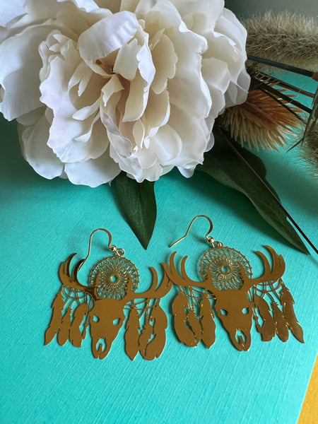 Boucles d’oreilles breloque tête de taureau capteur de reve Comme un ange