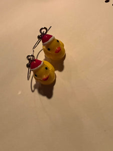 Boucles oreilles canard jaune avec tuque  de noël Comme un ange
